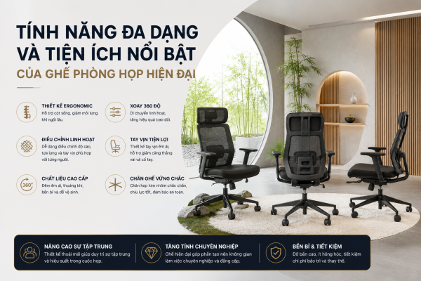 Tính năng đa dạng và tiện ích nổi bật của ghế phòng họp hiện đại